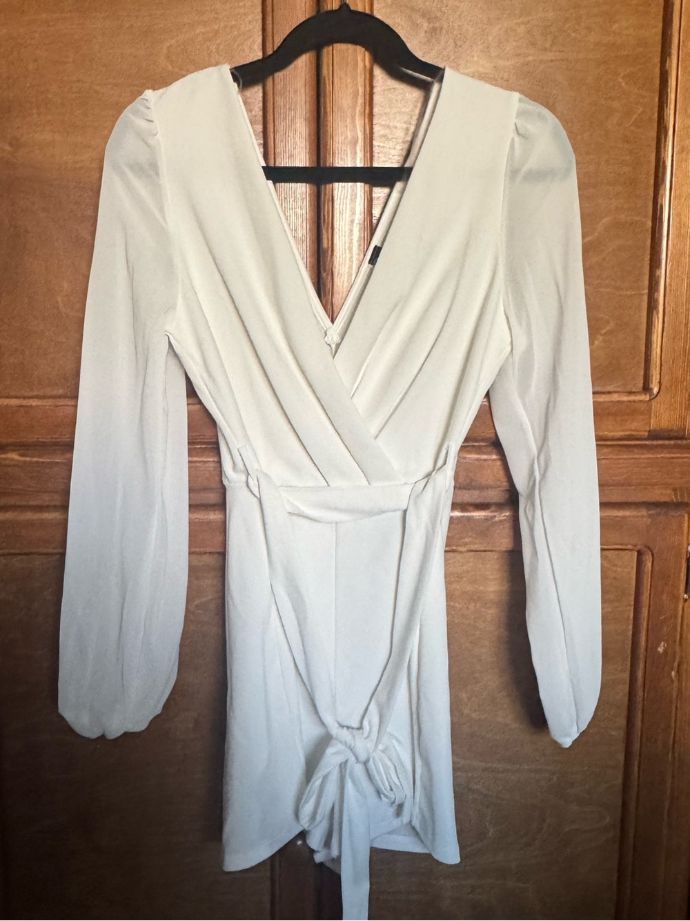 Windsor Cream Long-Sleeve Romper with Waist Tie